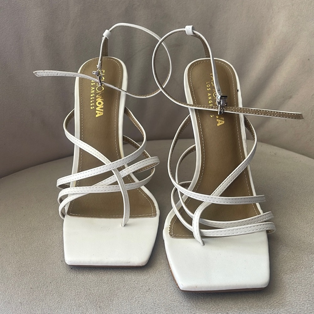 Fashion Nova white straps heel